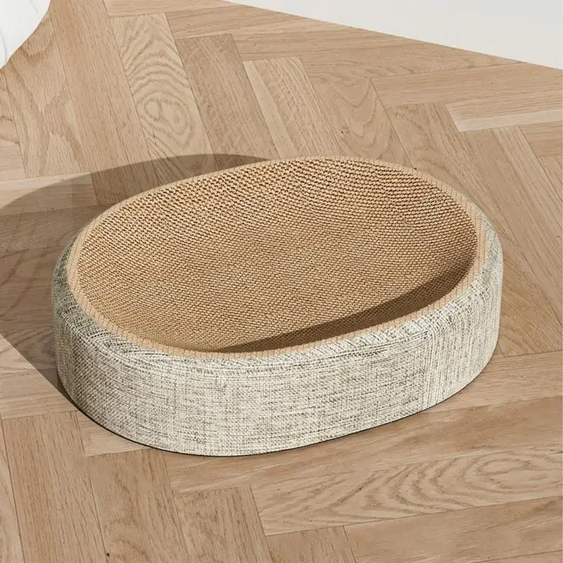 Pet Beds - 猫用の楕円形の爪とぎパッド。サイザル麻製で、猫が休憩できる多機能ペット用ベッド兼爪とぎマット。