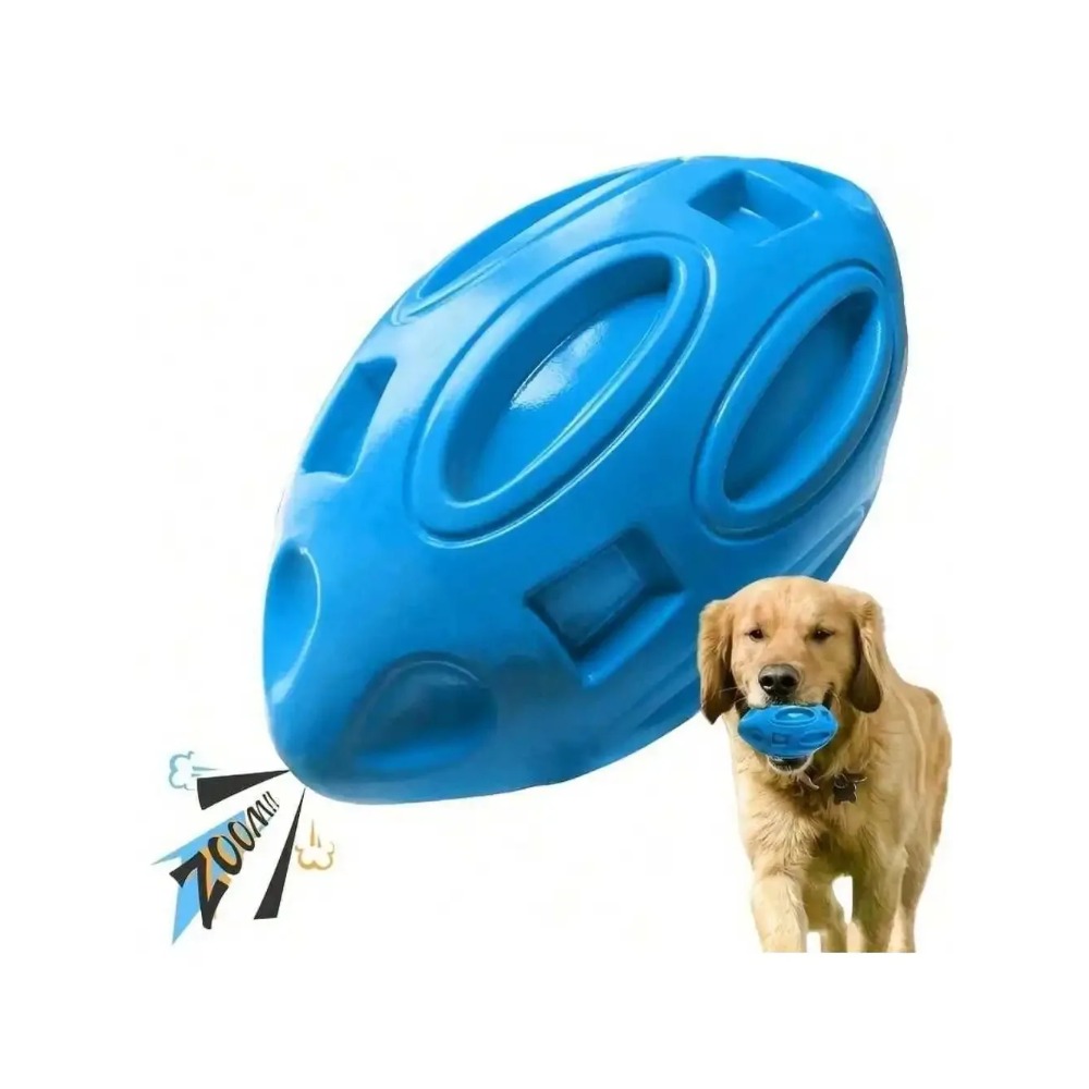 Indestructible Dog Chew Toy - 1個入り 破壊不可能な鳴り笛付きラグビーボール犬用噛み玩具 - 噛む力の強い犬の歯が生え始めの頃や遊びに最適な耐久性のあるゴムボール