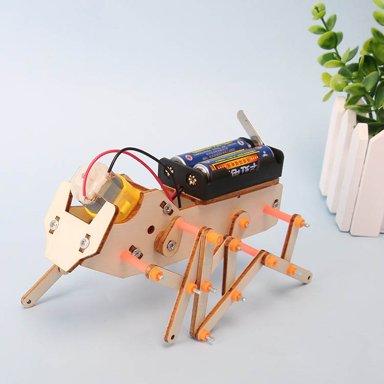 Interactive Squeaky Plush Dog Toy - 学生DIYテクノロジー小型製作クラフト手作り材料セット六脚ロボット子供用クロールロボット犬組み立てモデルおもちゃ