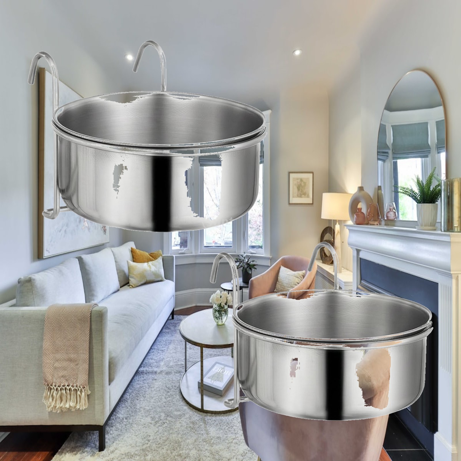 ペット用の工業用ボウル2点セット。ステンレス製で、フック付き - Pet Feeders のレビューと価格