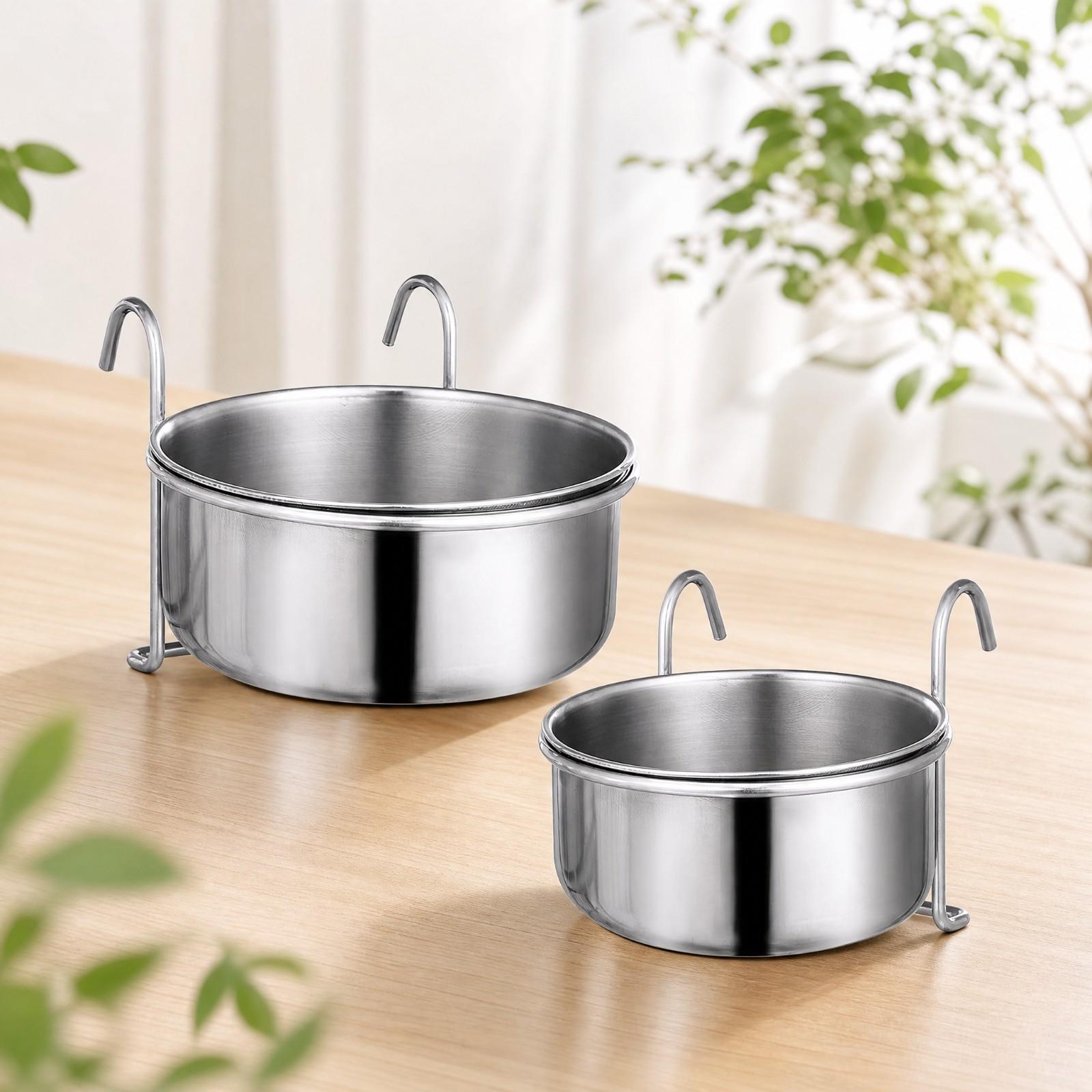 ペット用の工業用ボウル2点セット。ステンレス製で、フック付き - Pet Feeders のレビューと価格