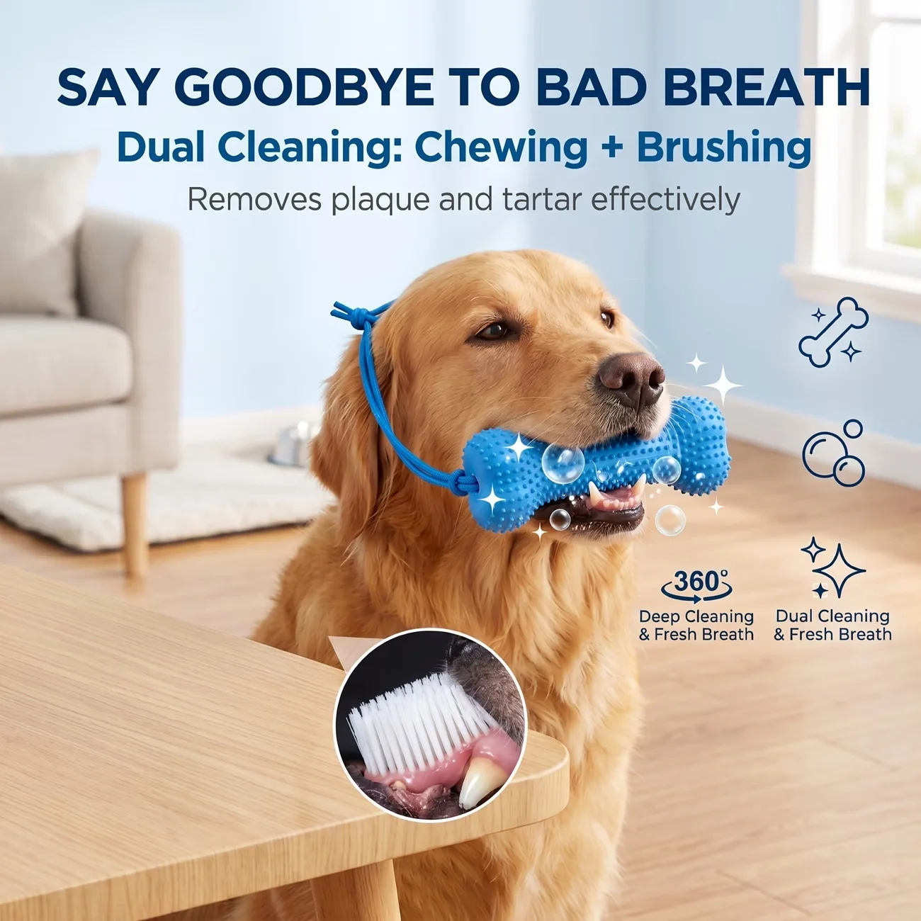 再利用可能な犬用噛むおもちゃ、ゴム製の骨型、二重構造で歯のク - Teeth Cleaning Dog Chew Bone のレビューと価格