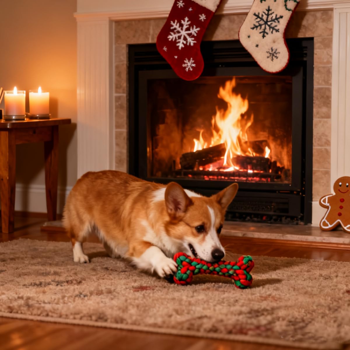 子犬の歯のケアに最適な、クリスマス柄のコットンロープ製犬用お - Teeth Cleaning Dog Chew Bone のレビューと価格