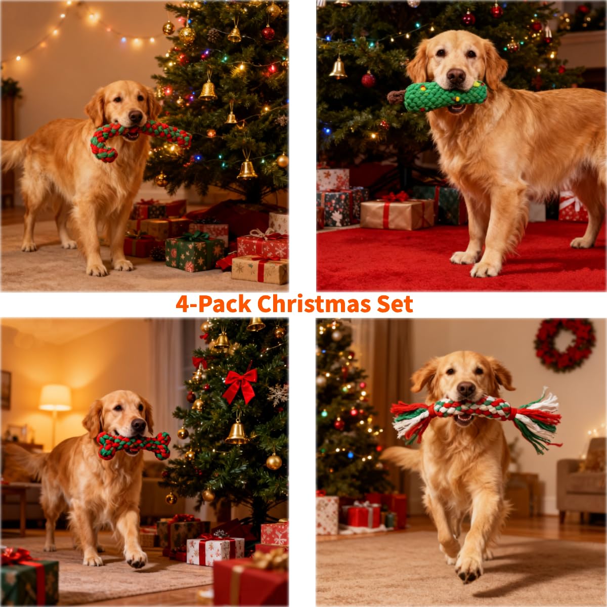 子犬の歯のケアに最適な、クリスマス柄のコットンロープ製犬用お - Teeth Cleaning Dog Chew Bone のレビューと価格