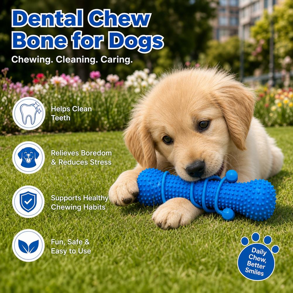 犬用歯固めおもちゃ、プラスチック製、骨の形、表面に凹凸があり - Teeth Cleaning Dog Chew Bone のレビューと価格