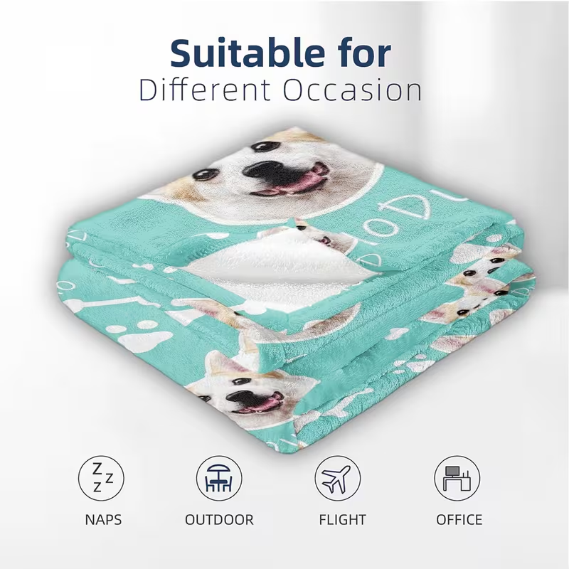 1枚入り、犬の写真入りカスタムブランケット。コーギーの顔、骨 - Pet Beds のレビューと価格